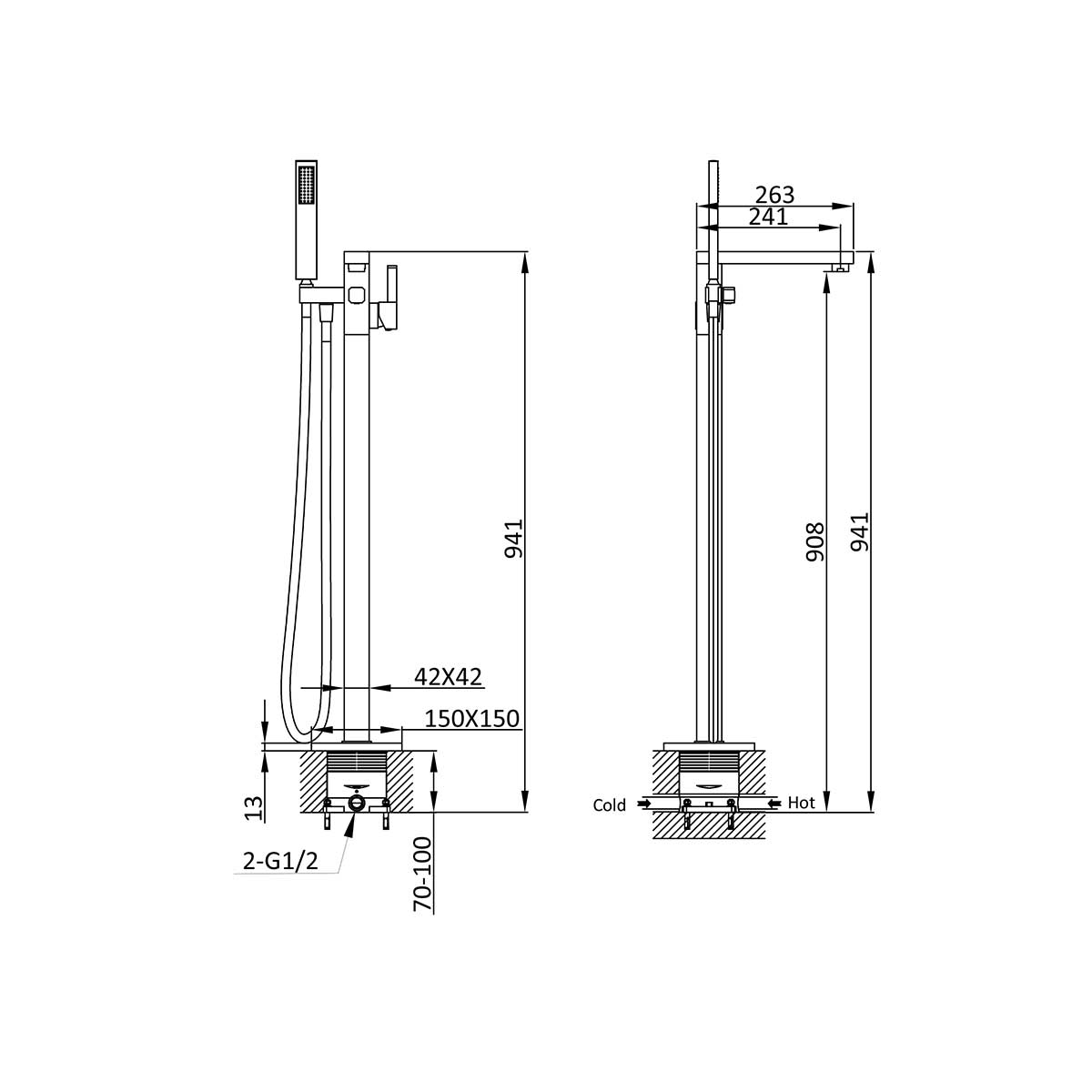 Смеситель для ванны напольный Vincea  VTF-101CH хром