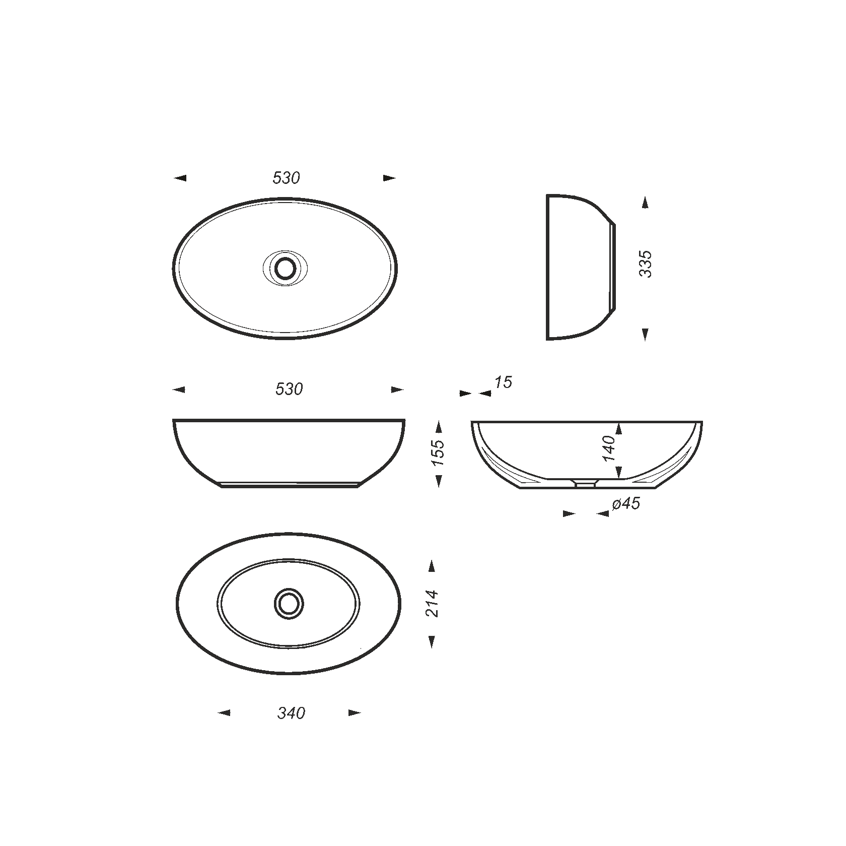 Раковина накладная 55см Sanita Luxe Ringo RNGSLWB01 белый
