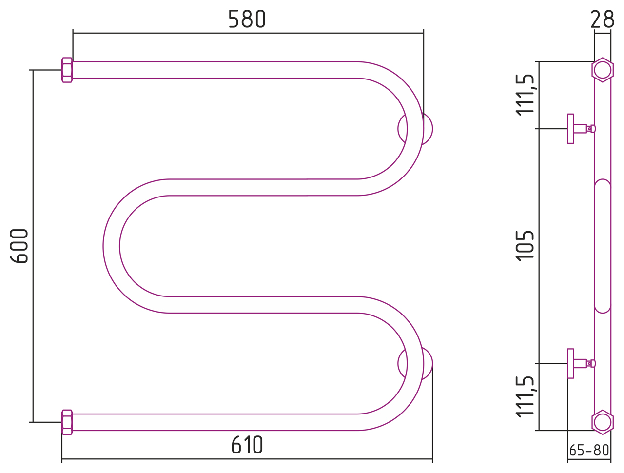 Полотенцесушитель водяной Сунержа М-образный 60х60 белый матовый