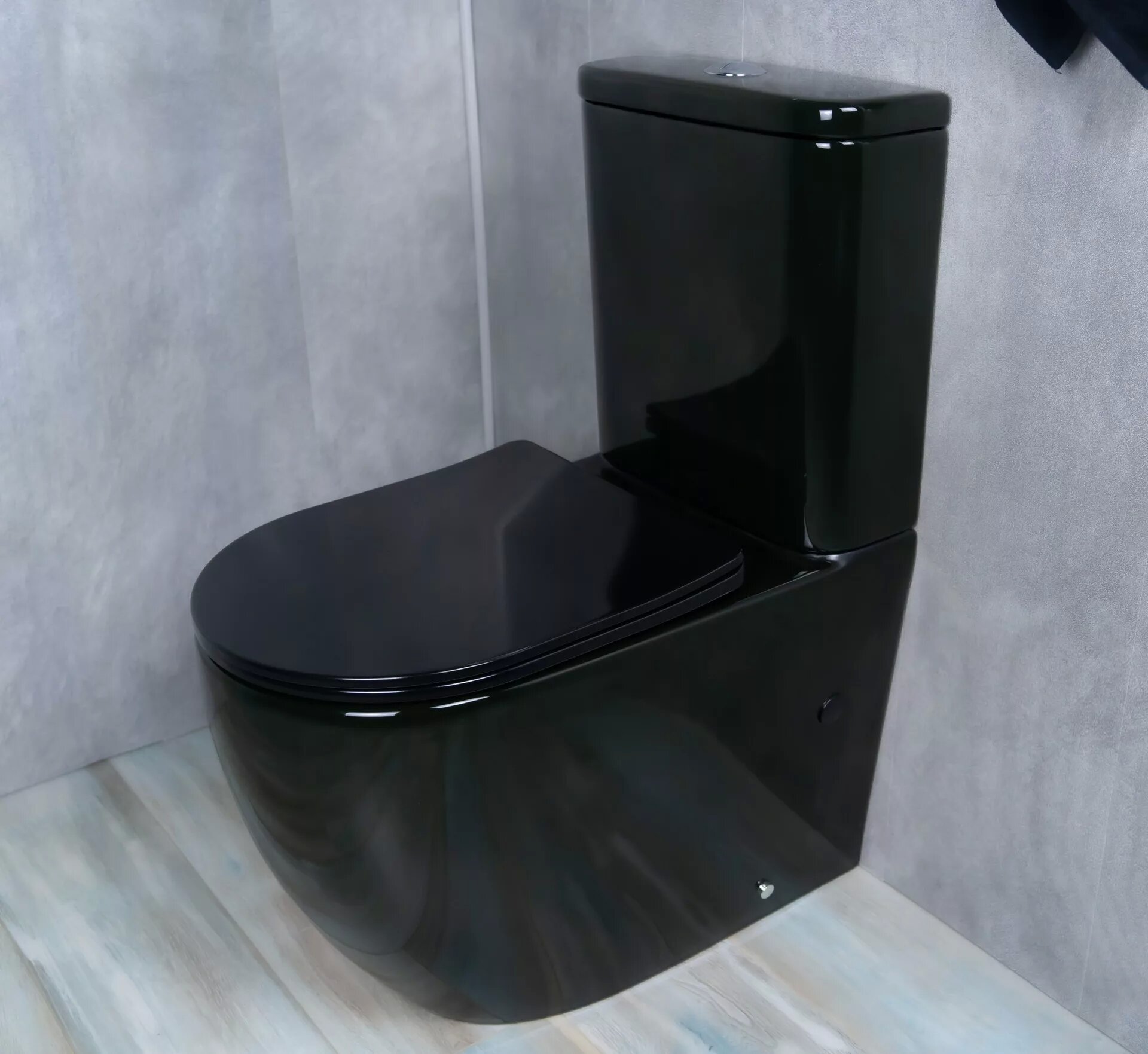 Унитаз напольный безободковый GID Tr2177BL с сиденьем микролифт, черный глянцевый