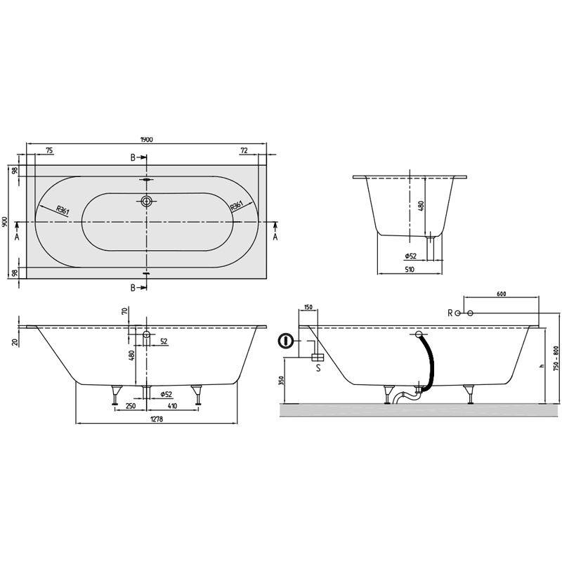 Квариловая ванна Villeroy & Boch Oberon UBQ199OBE2V-01 alpin