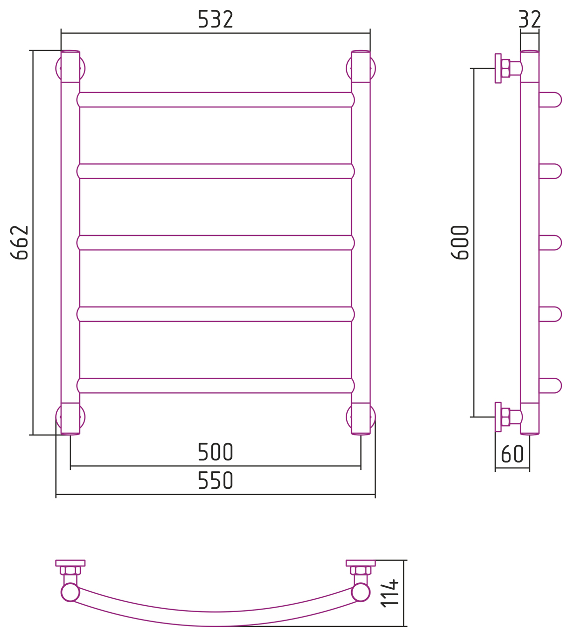 Полотенцесушитель водяной Сунержа Галант+ 60х50 состаренная бронза