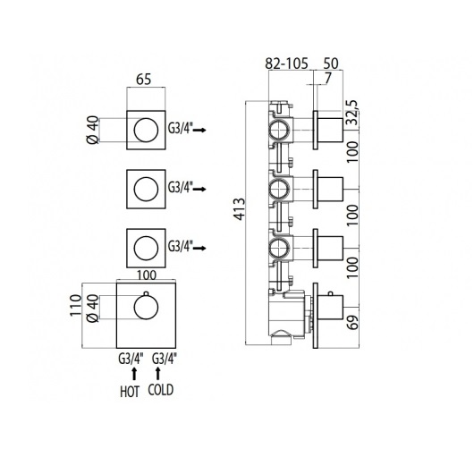 Термостат для душа на 3-6 потребителей Bossini Outlets Z031205.030 хром