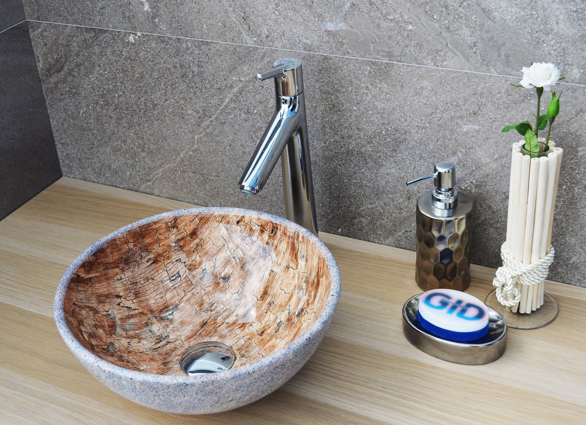 Раковина накладная 32см Gid Mnc489 коричневый/серый