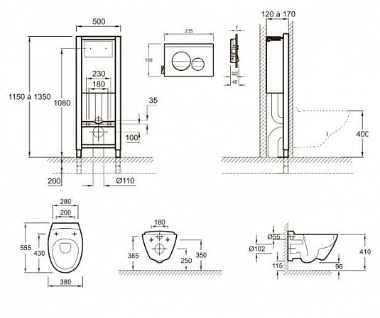 Унитаз c инсталляцией Jacob Delafon Presquille E21743RU-00 сиденье тонкое микролифт, клавиша хром