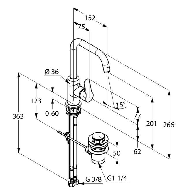 Смеситель для раковины Kludi Objekta 320230575 хром