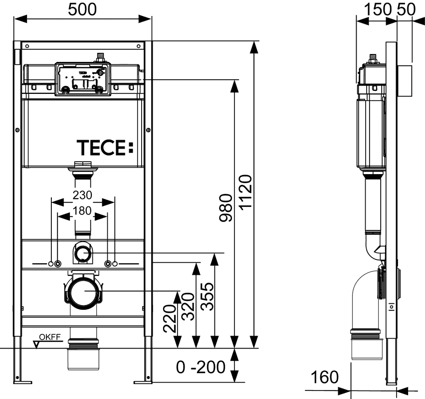 Готовое решение для подвесных унитазов TECE Profil K440920 белый