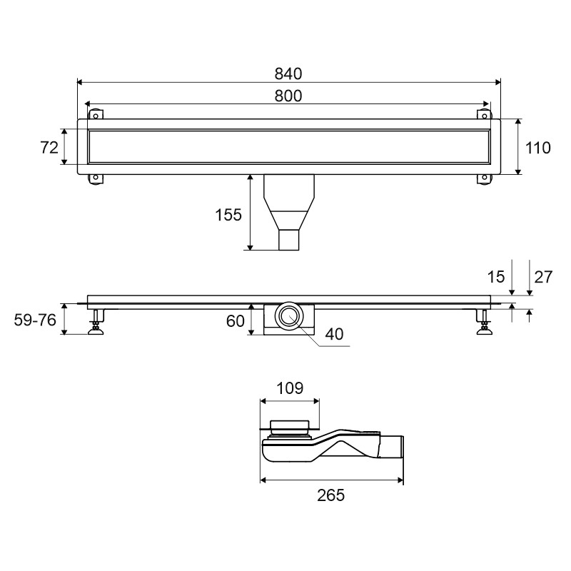 Душевой лоток EXCELLENT Stilio 80 см. под облицовку плиткой (хром)