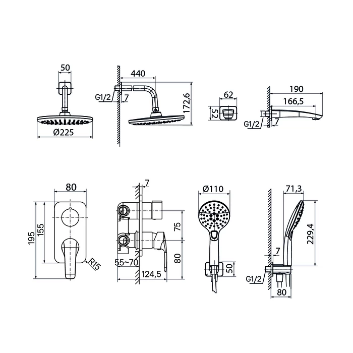 Встраиваемая душевая система с изливом Iddis Ray RAYSB03i68 хром