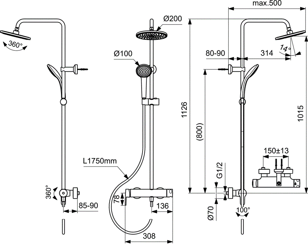 Душевая стойка Ideal Standard IdealRain Cerafine O BC750AA хром