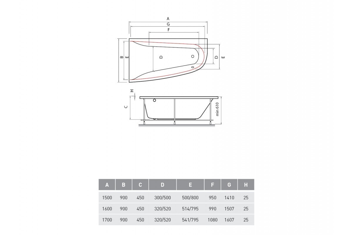 Ванна акриловая правосторонняя Vayer BOOMERANG Гл000010849, 160x90