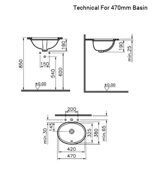 Раковина встраиваемая снизу 47см Vitra Arkitekt 6039B003-0012 белый