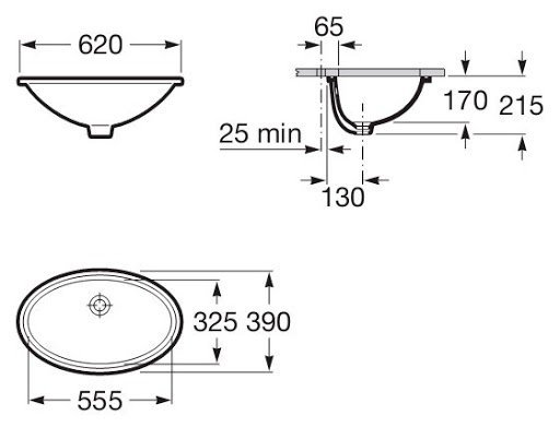 Раковина встраиваемая снизу 62см Roca Grand Berna 327899000 белый