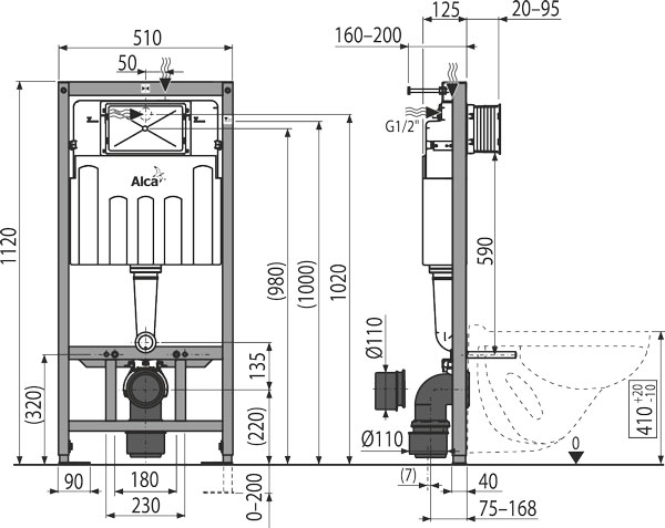 Инсталляция для подвесных унитазов AlcaPlast Sadromodul AM101/1120