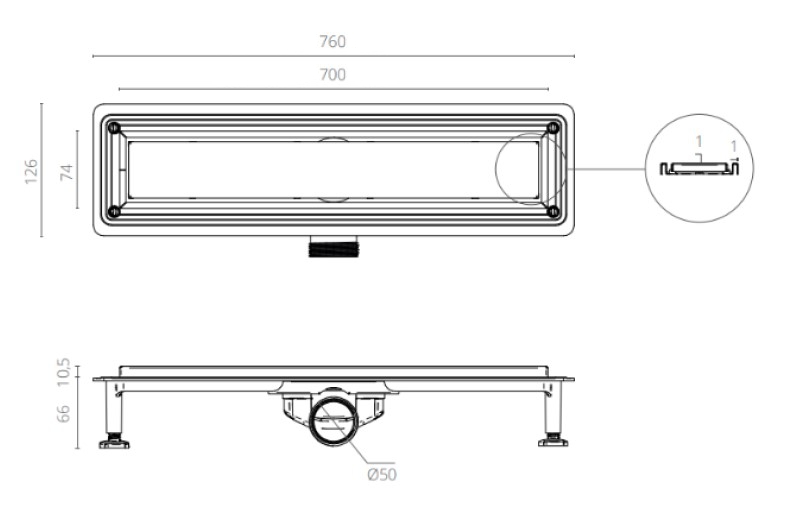 Душевой трап CTESI WAY LINE 70 см.