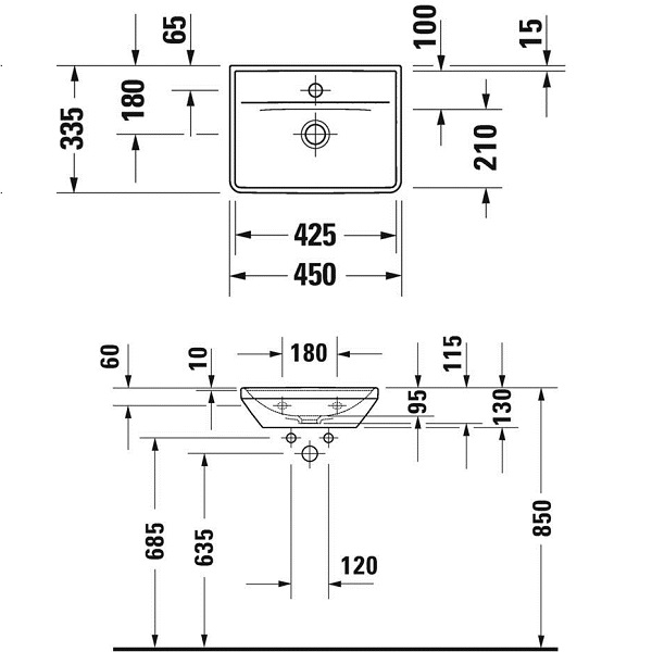 Раковина подвесная 45см Duravit D-Neo 0738450041 белый
