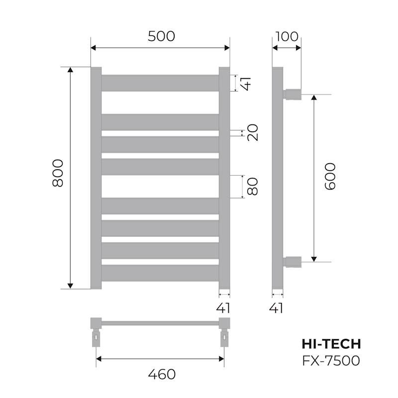 Полотенцесушитель электрический Fixsen HI-TECH 800х500 FX-7500B, черный