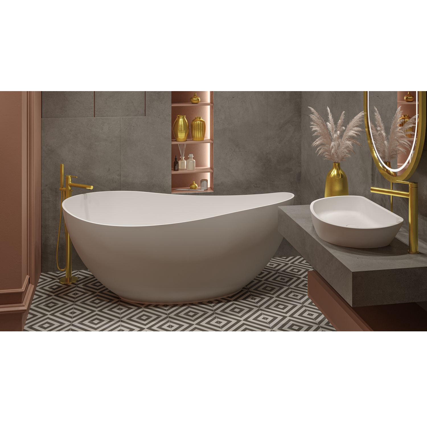 Ванна WHITECROSS Ruby 165x75 (белый мат) иск. камень