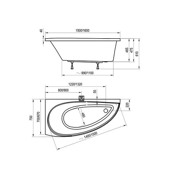 Акриловая ванна Ravak Avocado R 160 см