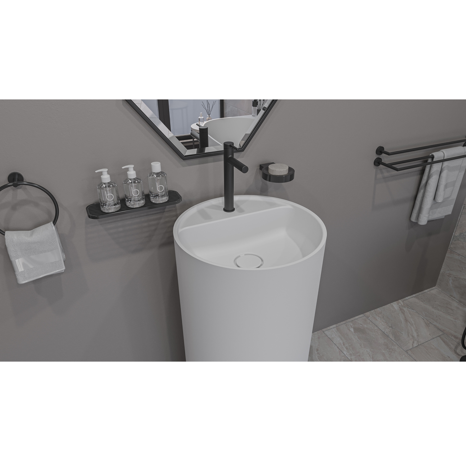 Умывальник WHITECROSS Pantheon D=43 (белый мат) иск. камень