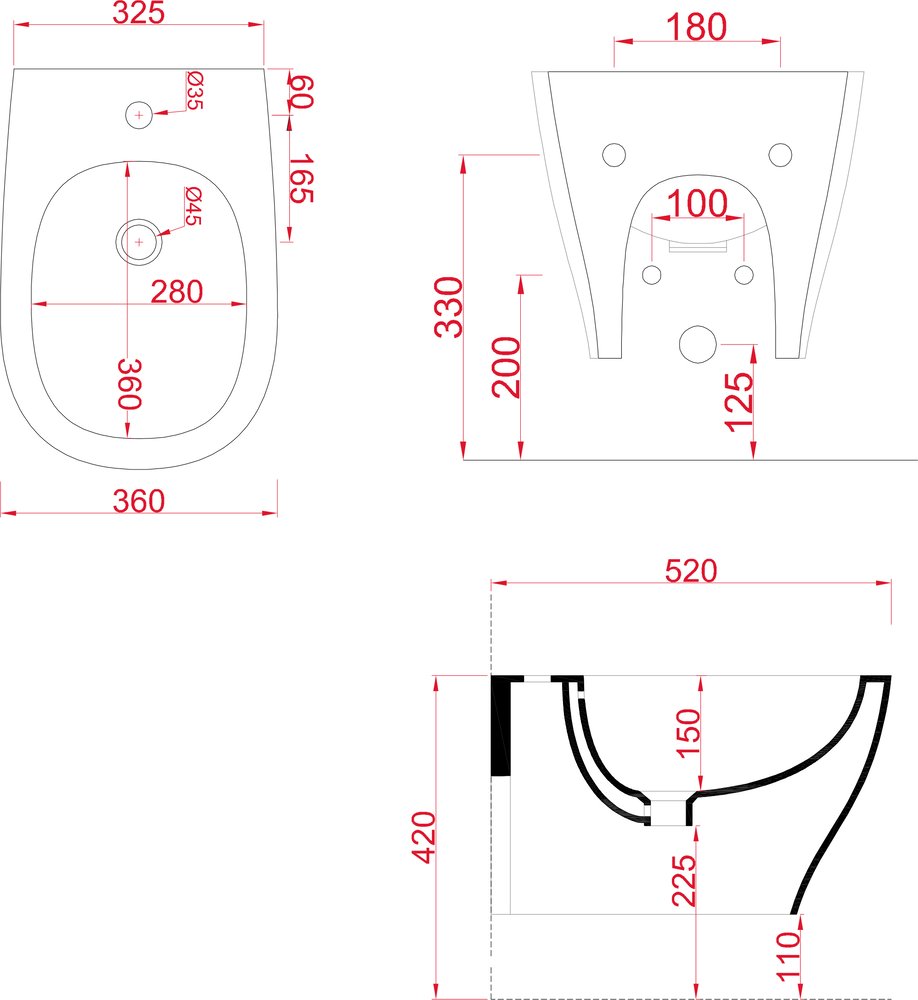 Биде подвесное ArtCeram Ten TEB004