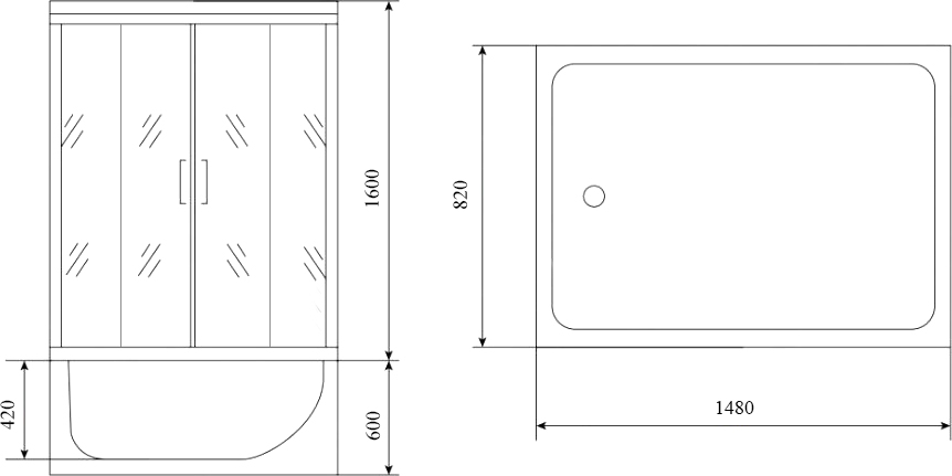 Душевая кабина Timo Lux TL-1505 148x82x220 профиль хром глянцевый, стекло прозрачное