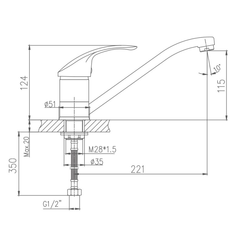 Смеситель для кухни Haiba HB4921, хром