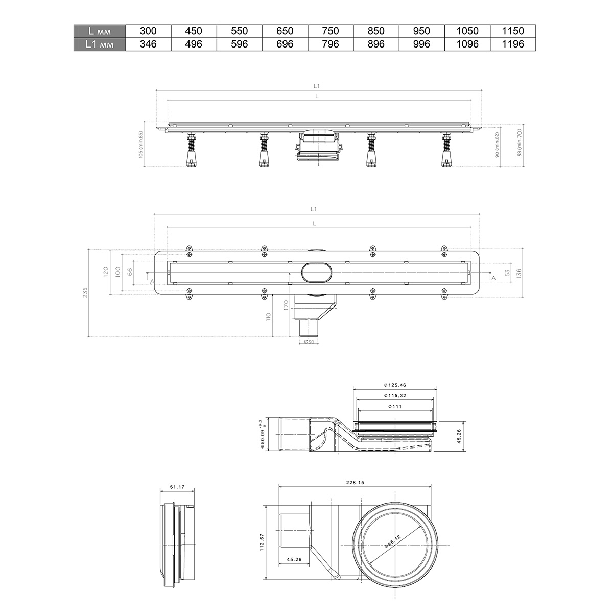 Душевой лоток Pestan Confluo Frameless Line 950
