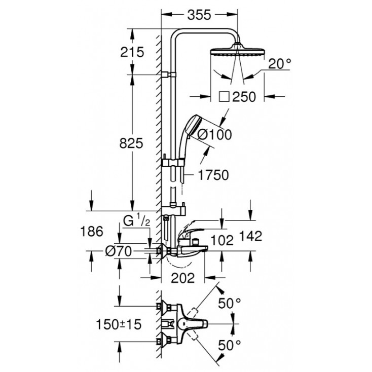Душевая стойка Grohe New Tempesta Cosmopolitan System 26693000 хром