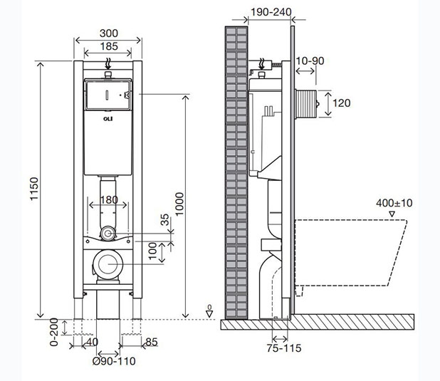 Инсталляция для подвесных унитазов OLI QUADRA 141945