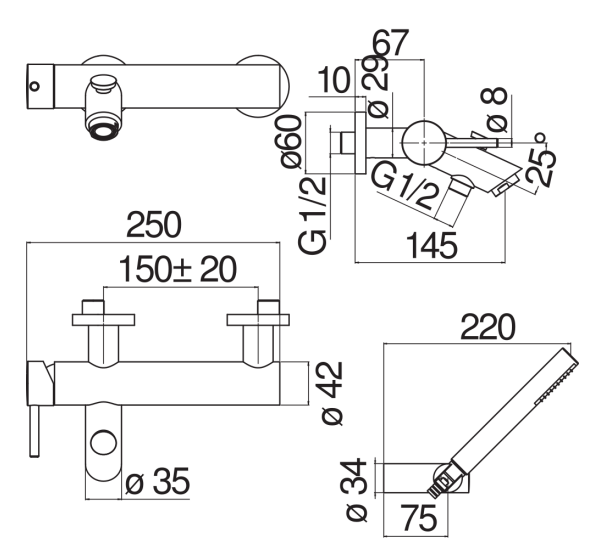 Смеситель для ванны с душем Nobili Live LV00110BM черный матовый