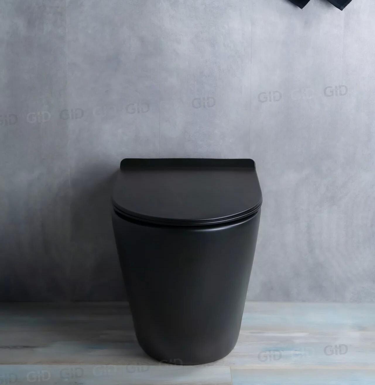 Унитаз приставной безободковый GID TRS-269BM с сиденьем микролифт, черный матовый