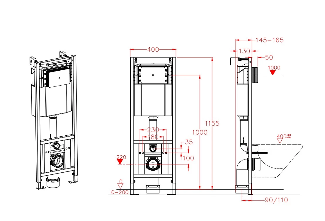 Готовое решение для подвесных унитазов D&K DI8640116 с белой клавишей