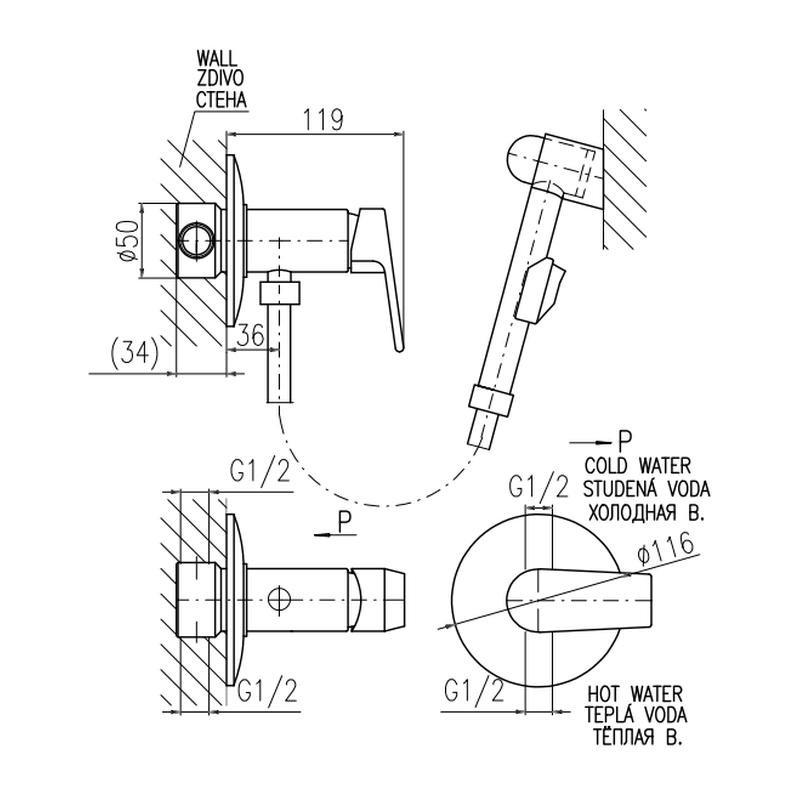 Гигиенический душ со смесителем Rav Slezak COLORADO CO247/1, хром