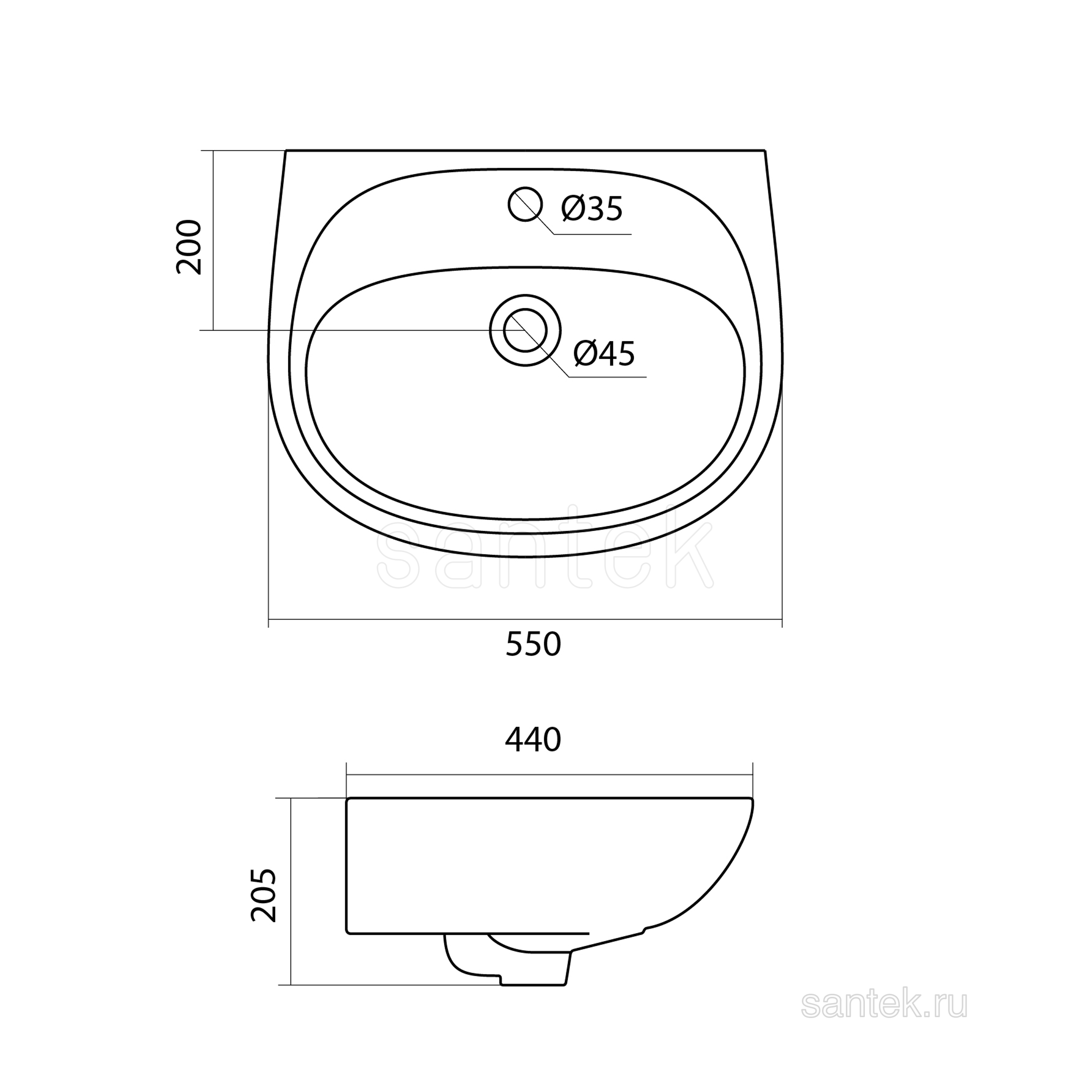 Раковина Santek Анимо 55 отверстие под смеситель 1WH110502