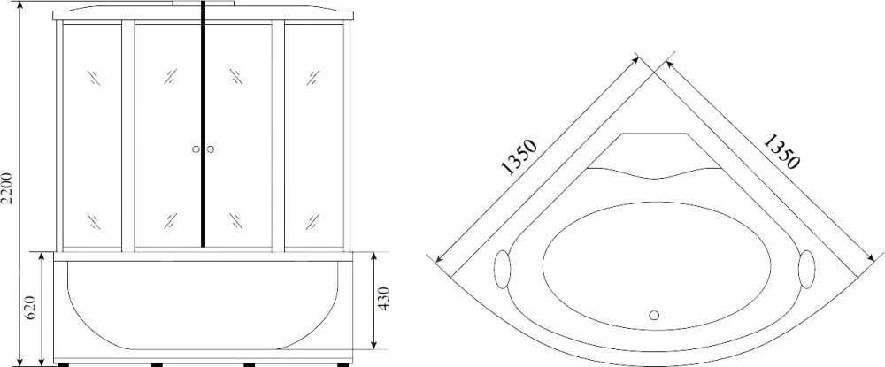 Душевая кабина Timo Lux Т-7735 F 135x135x220 профиль хром глянцевый, стекло рифленое