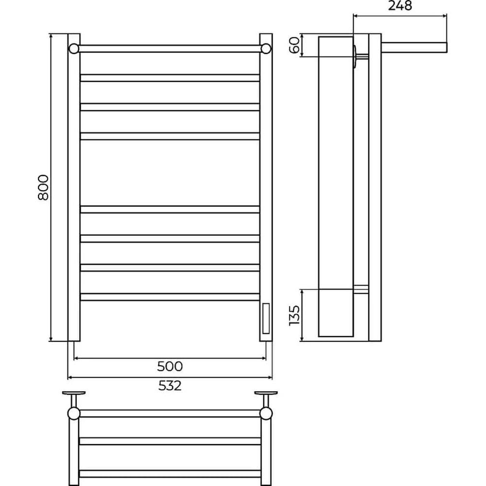 Полотенцесушитель электрический с полкой Terminus Аврора П8 50х80 КС 905, черный матовый