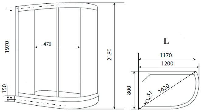 Душевая кабина Timo Eco TE-0702 L P 120x80x215 профиль белый, стекло рифленое