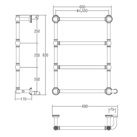 Полотенцесушитель электрический Margaroli Armonia 9-542/4 95425504CRNB 830х690 хром