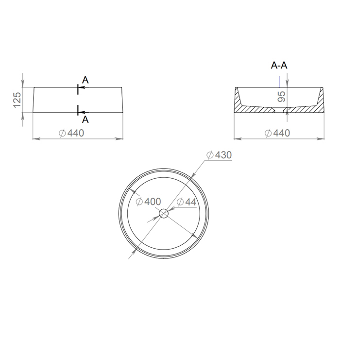 Раковина накладная 44см Salini Gloria 1102201M белый матовый