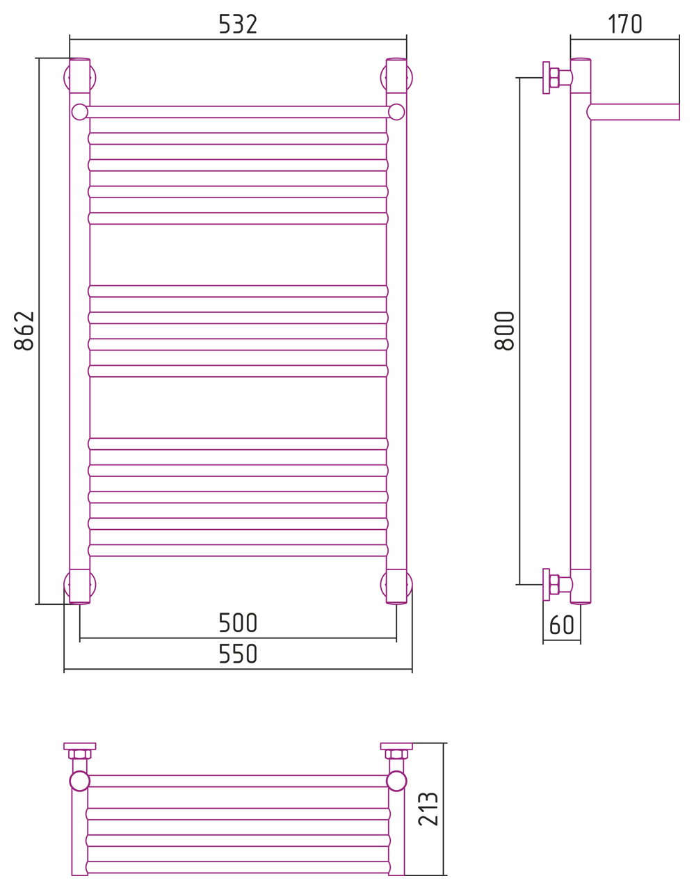 Полотенцесушитель водяной Сунержа Богема с полкой+ 80х50 белый матовый