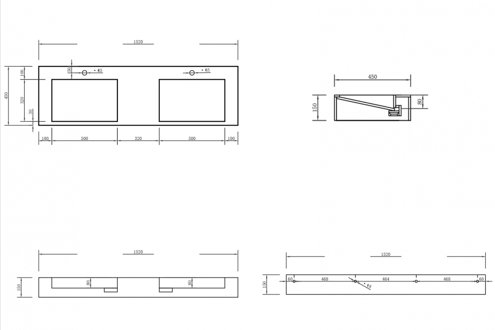 Раковина подвесная ABBER Stein AS2643-1.5 двойная, белая матовая