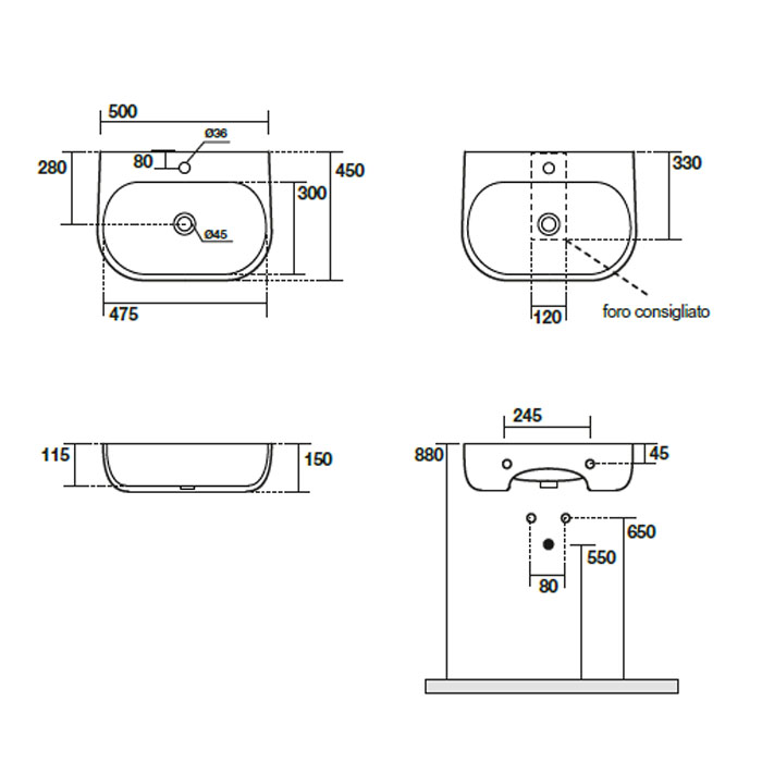 Раковина подвесная / накладная 50см Kerasan Nolita 534031*1 черный матовый