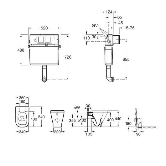 Комплект унитаза Roca The Gap 893109000 с бачком In Wall и кнопкой смыва In Wall PL1 с сиденьем Микролифт и клавишей смыва Хром