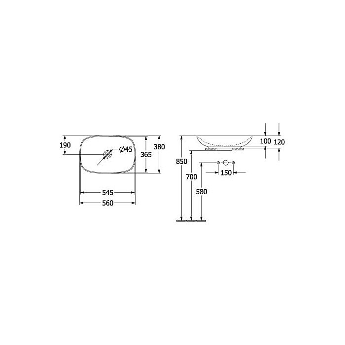 Раковина накладная 56см Villeroy & Boch Loop & Friends 4A4900R1 белый, с покрытием CeramicPlus
