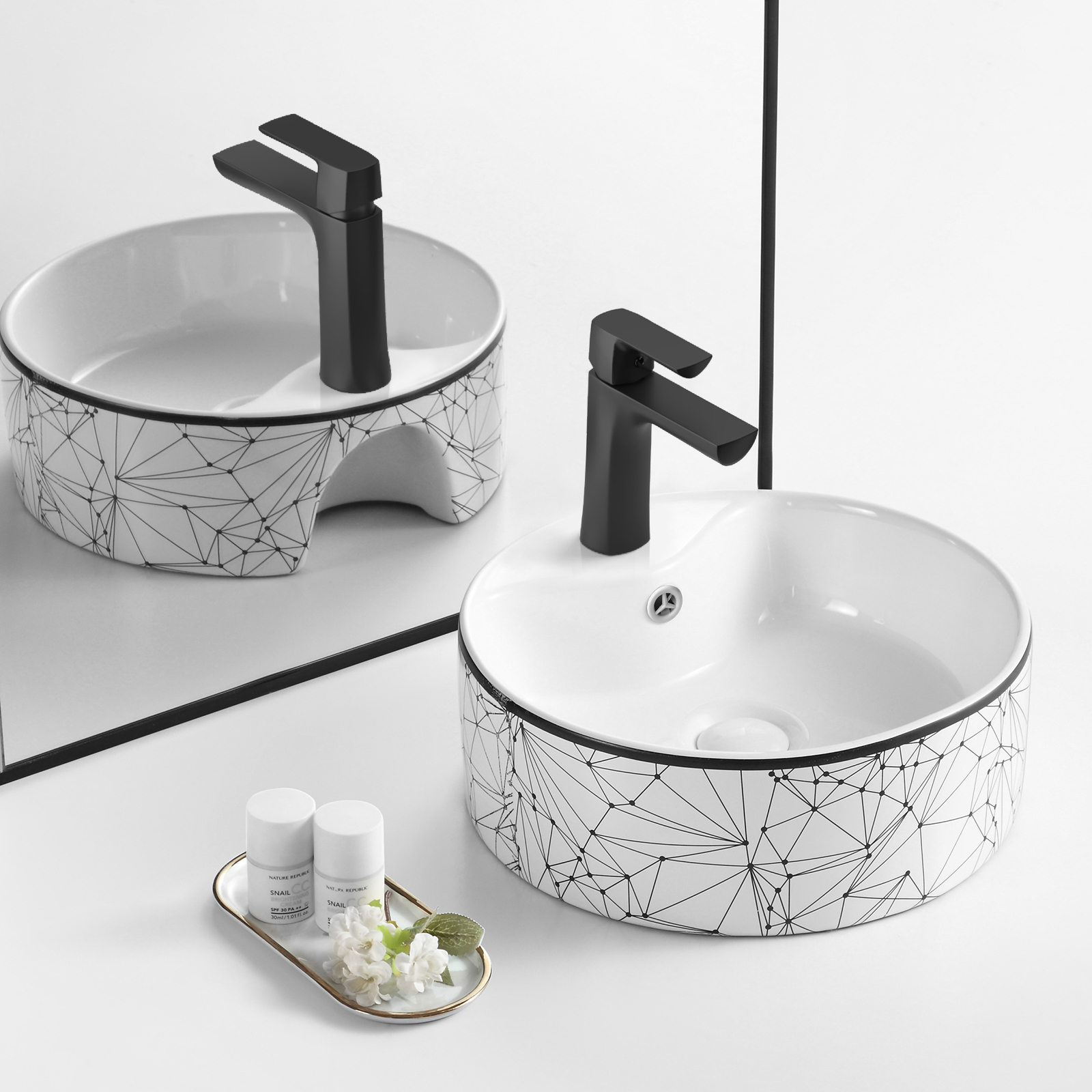 Раковина накладная 41см Point Виктория PN43065WB белый/черный