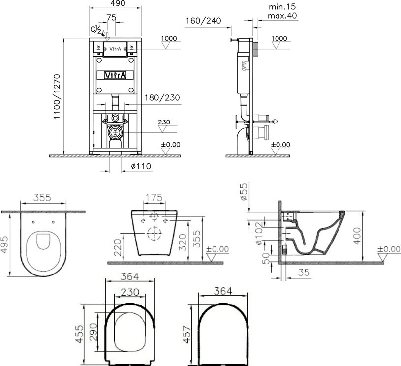 Комплект подвесной безободковый унитаз VitrA Integra Round, система инсталляции VitrA V12, кнопка Sirius глянцевый хром, тонкое сиденье микролифт
