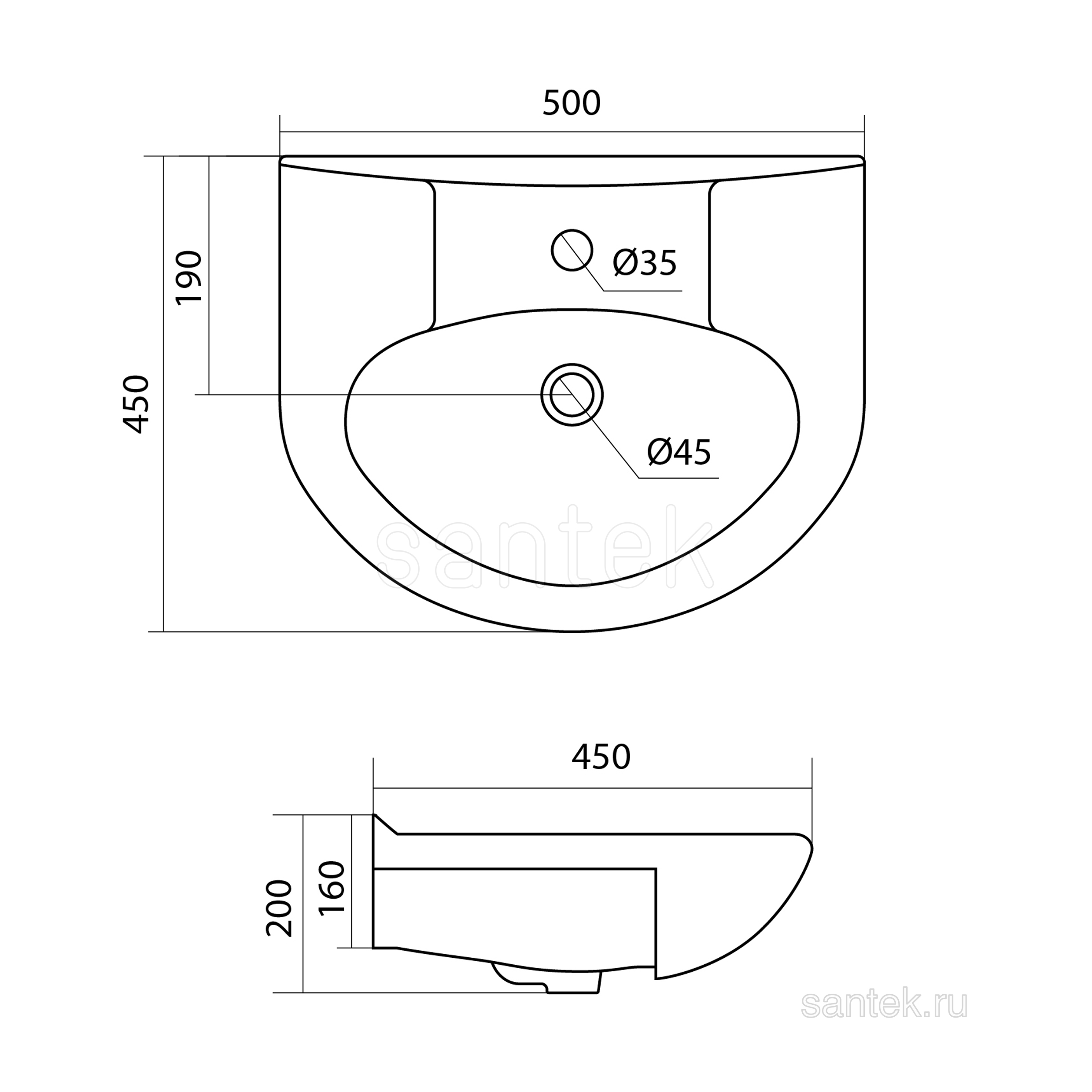 Раковина Santek Канны 50 отверстие под смеситель 1WH110243