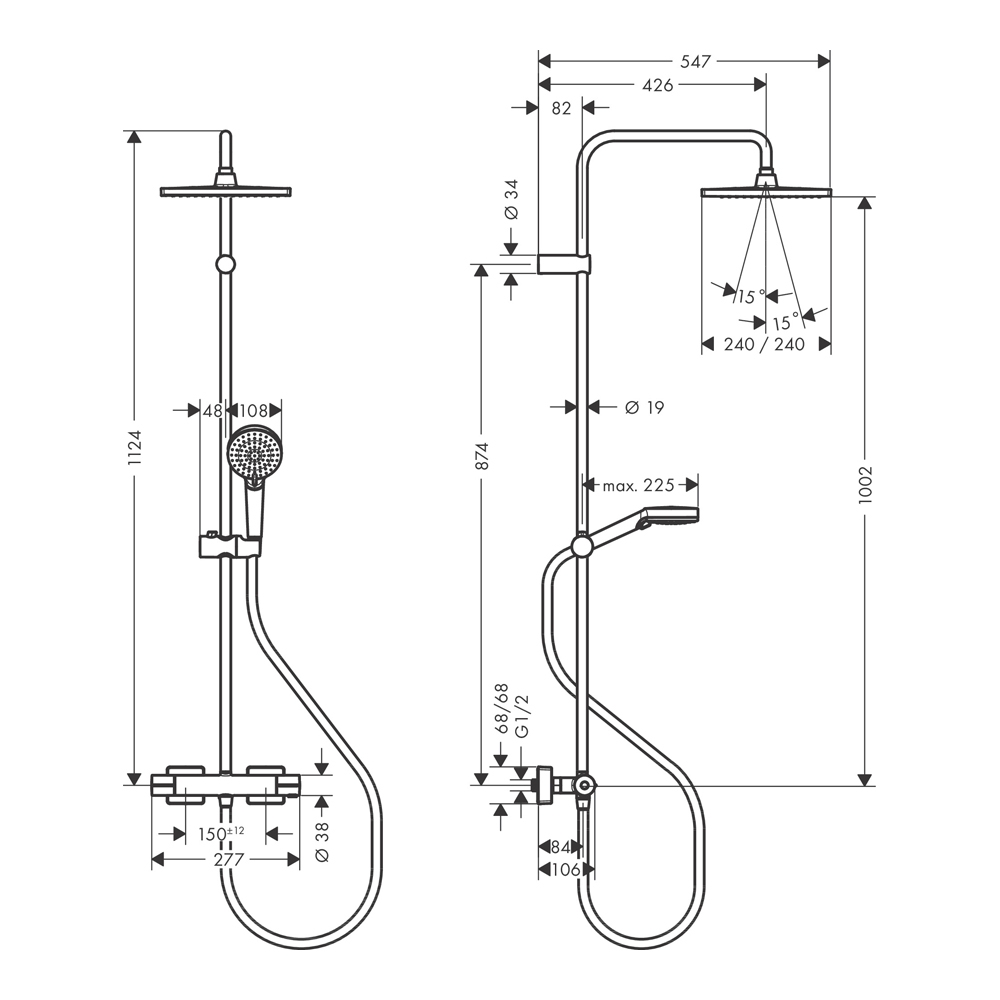 Душевая стойка Hansgrohe Vernis Shape EcoSmart 26429670 черный матовый