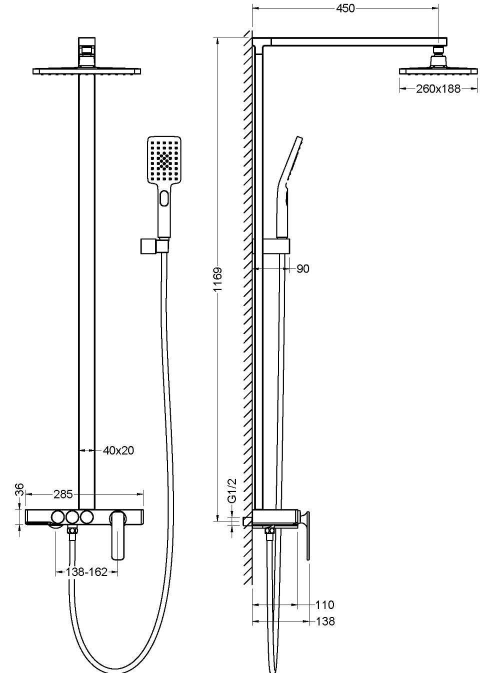 Душевая стойка Timo Torne SX-4310/03 черный матовый